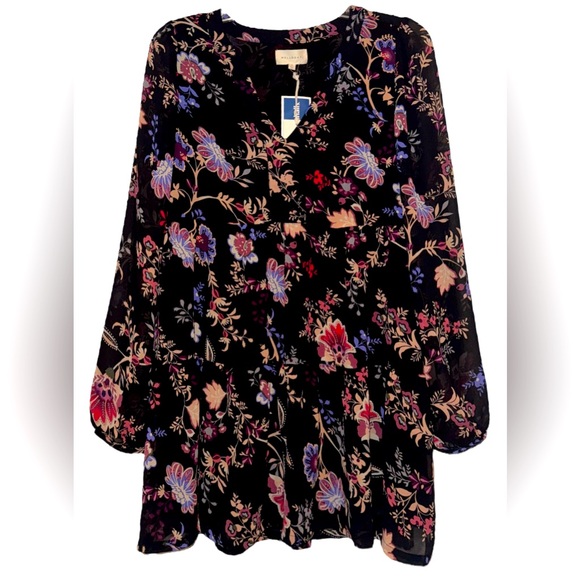 Melloday Size Small Black Floral V-neck Baby Doll Lined Tiered Dress Boho NWT - Picture 1 of 6